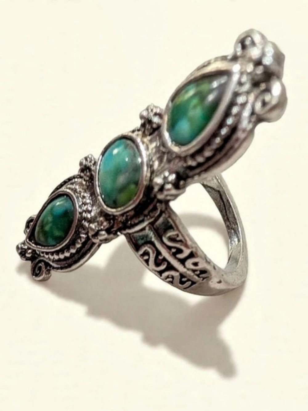 Three Stone Green Statement Ring